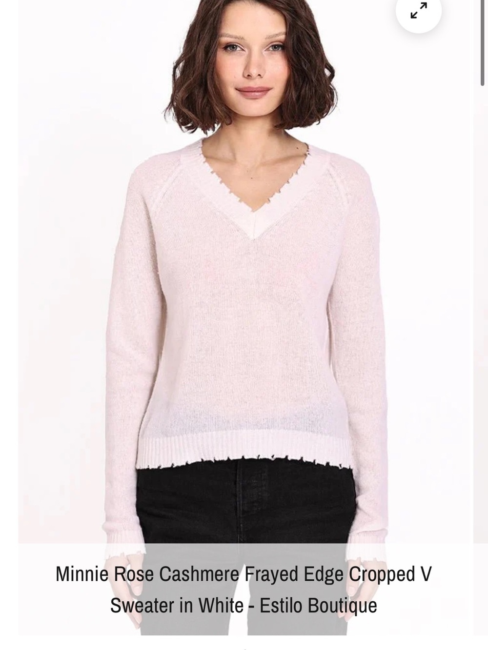 Minnie Rose Soft Pink Frayed-Edge V-Neck 100 % Cashmere Sweater